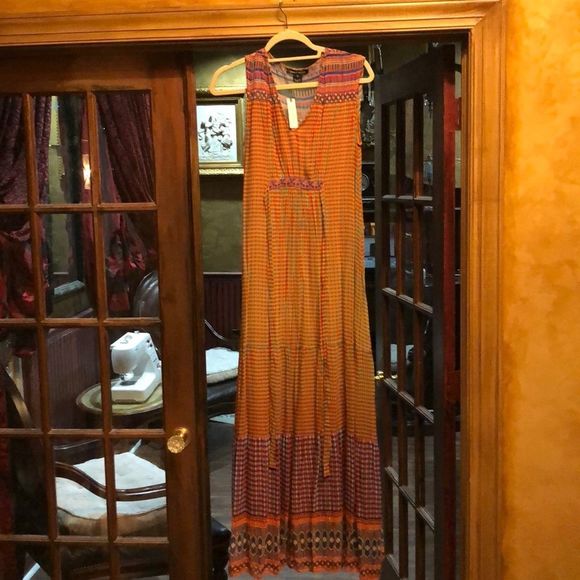 Anthropologie Embellished Chiffon Swing Maxi  Dress 2 - Picture 5 of 8